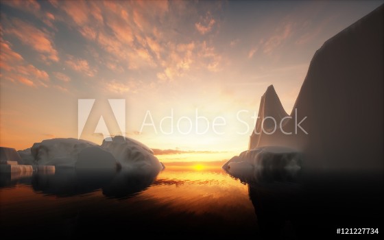 Picture of Icebergs in sunset
